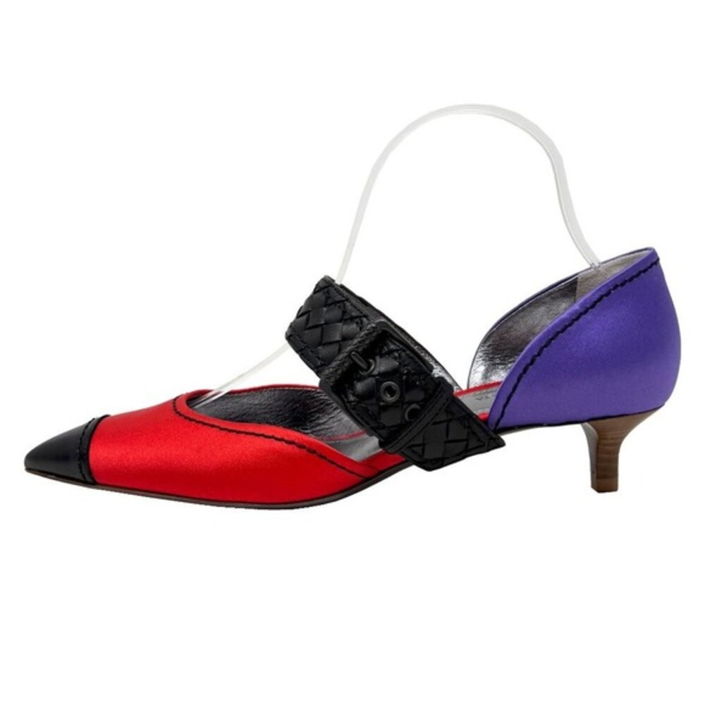 Bottega Veneta Satin Colorblock Kitten‎ Heels Red Purple 38